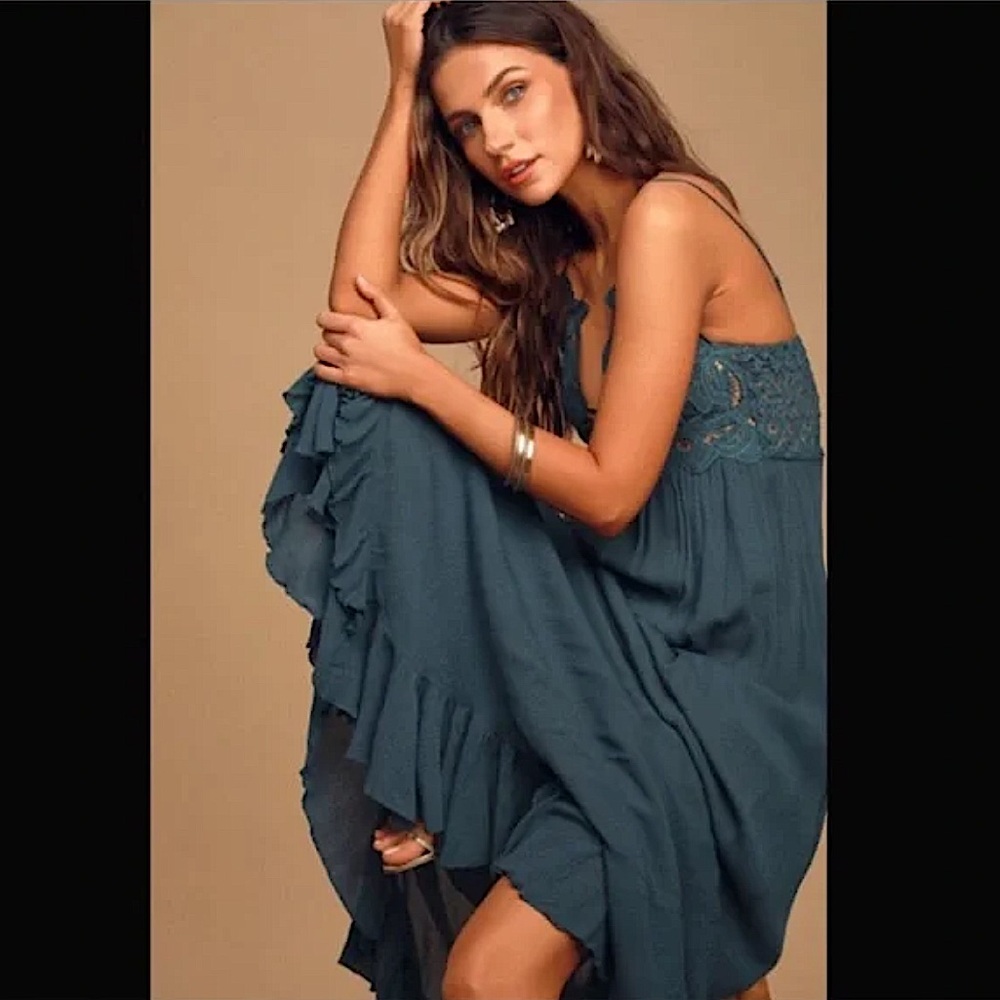 Free People Adella Maxi Slip Dress in Turquoise NWT - Picture 6 of 13